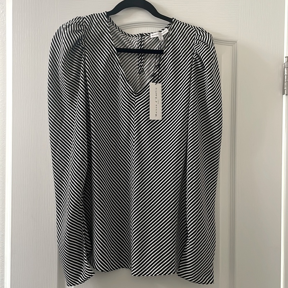 Maison D’Amelie Blouse black and white stripe buttons romantic